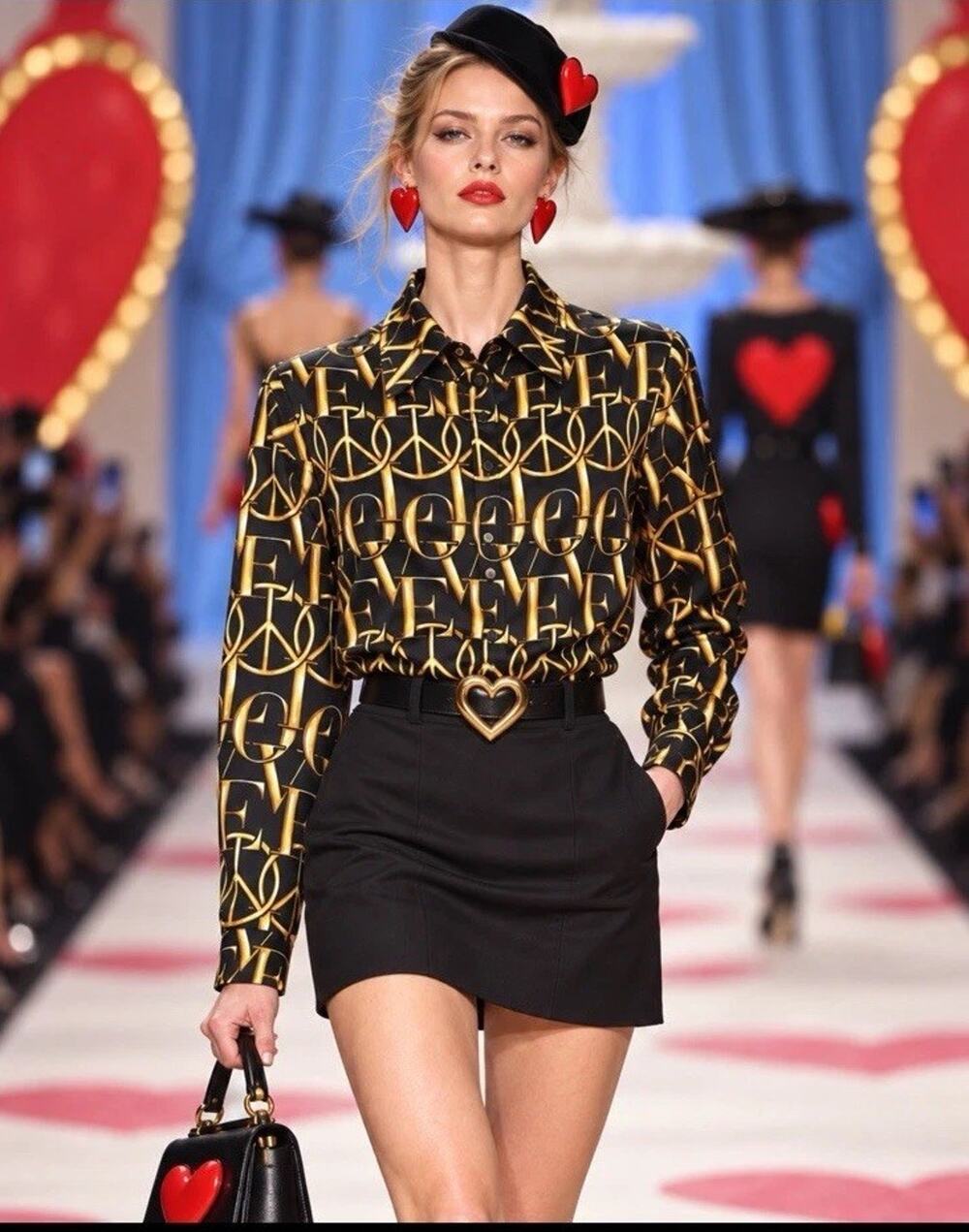 Love Moschino Iconic Logo Peace Print Button Down Small